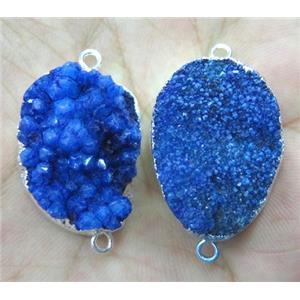 blue druzy quartz connector, freeform, silver plated, approx 20-30mm [GMPDA3717]
