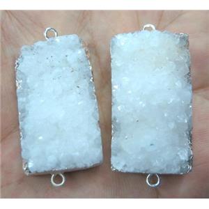 white druzy quartz connector, rectangle, silver plated, approx 15-40mm [GMPDA3718]