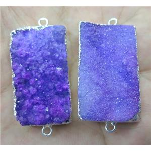 purple druzy quartz connector, rectangle, silver plated, approx 15-40mm [GMPDA3719]