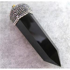 black Obsidian bullet pendant paved rhinestone, tower, approx 15-70mm [GMPDA3725]