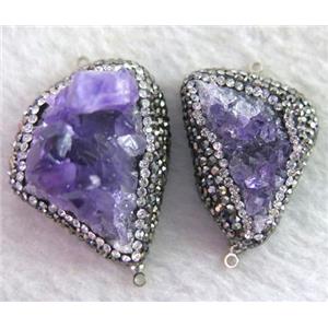 amethyst druzy connector paved rhinestone, freeform, approx 15-35mm [GMPDA3732]