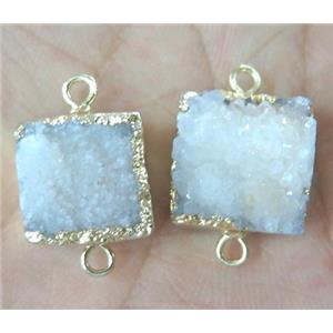 druzy quartz connector, white AB color, gold plated, approx 15x15mm [GMPDA3770]