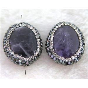 Amethyst beads paved rhinestone, oval, darkpurple, approx 16-22mm [GMPDA3773]