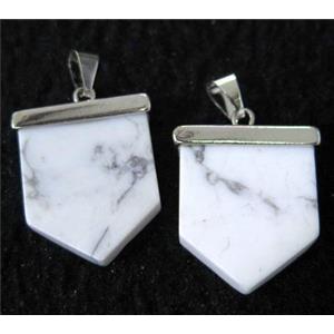 white turquoise howlite arrowhead pendant, platinum plated, approx 20-23mm [GMPDA3783]