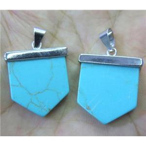 blue turquoise arrowhead pendant, platinum plated, approx 20-23mm [GMPDA3785]