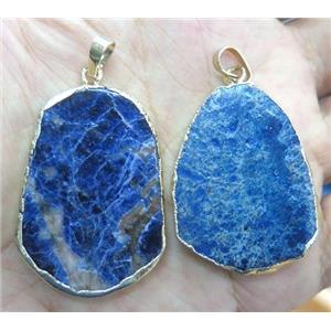 blue sodalite slice pendant, flat freeform, gold plated, approx 20-50mm [GMPDA3798]