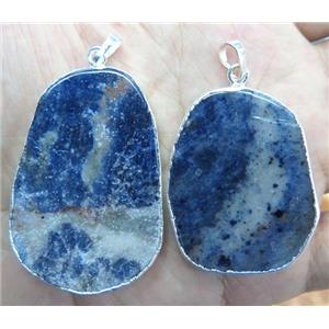 blue sodalite slice pendant, flat freeform, silver plated, approx 20-50mm [GMPDA3799]