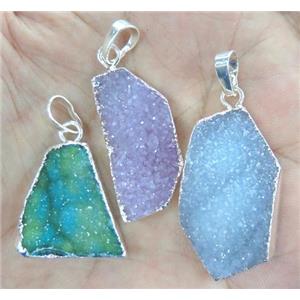 mix druzy agate pendant, freeform, silver plated, approx 10-30mm [GMPDA3802]