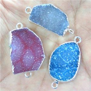 mix druzy agate connector, freeform, silver plated, approx 8-20mm [GMPDA3803]
