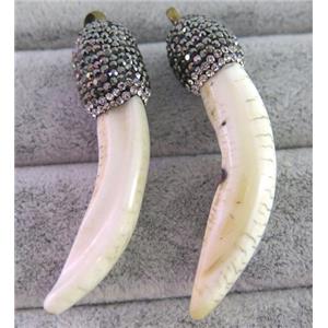Tridacna shell horn pendant paved rhinestone, approx 10-50mm [GMPDA3813]