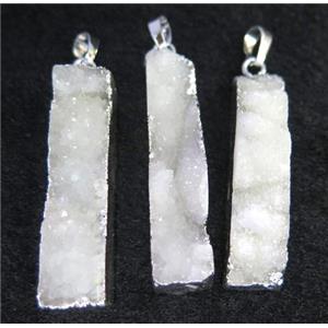 white druzy quartz pendant, rectangle, silver plated, approx 10-40mm [GMPDA3826]