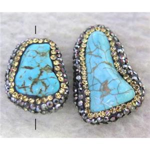 turquoise bead paved rhinestone, freeform, blue, approx 12-25mm [GMPDA3843]