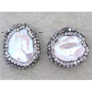 freshwater pearl bead paved rhinestone, top-drilled, approx 12-18mm [GMPDA3844]