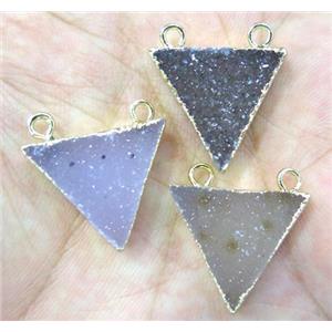 druzy agate triangle pendant with 2holes, gold plated, approx 15-18mm [GMPDA3848]