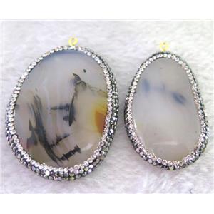 natural Heihua Agate slice pendant paved rhinestone, freeform, approx 20-50mm [GMPDA3917]