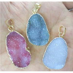druzy agate pendant, freeform, mix color, approx 15-35mm [GMPDA3975]