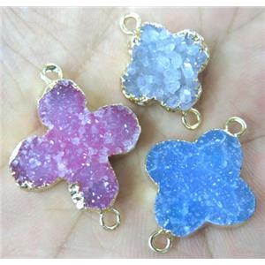 druzy agate connector, four-leaf clover, mix color, approx 12-18mm [GMPDA3982]