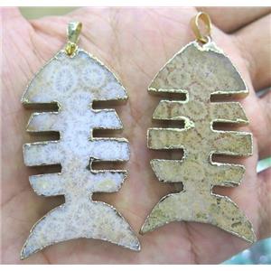Coral Fossil pendant, fishbone, gold plated, approx 25-60mm [GMPDA3986]