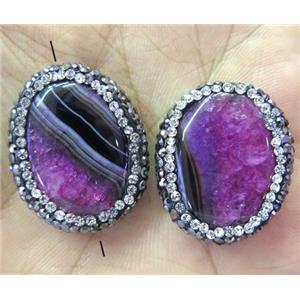 druzy agate bead pave rhinestone, oval, hotpink, approx 15-30mm [GMPDA3990]