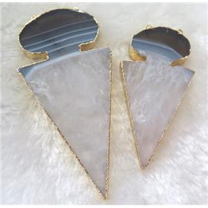 druzy agate pendant with 2holes, arrowhead, gold plated, approx 30-90mm [GMPDA4009]