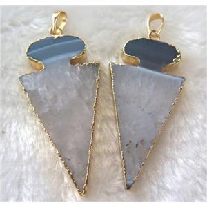 druzy agate pendant, arrowhead, gold plated, approx 20-60mm [GMPDA4010]