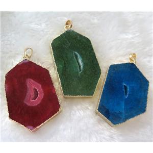 druzy agate pendant, freeform, mix color, gold plated, approx 20-50mm [GMPDA4014]