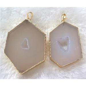 druzy agate pendant, grey, freeform, gold plated, approx 20-50mm [GMPDA4015]