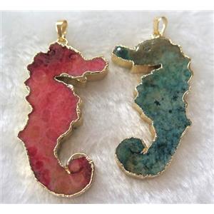 Coral Fossil pendant, sea-horse, mix color, gold plated, approx 20-60mm [GMPDA4017]
