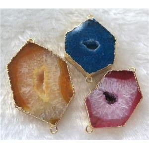 druzy agate connector, freeform, mix color, gold plated, approx 20-40mm [GMPDA4018]