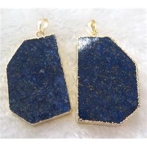 Lapis Lazuli pendant, blue, freeform, gold plated, approx 30-60mm [GMPDA4022]