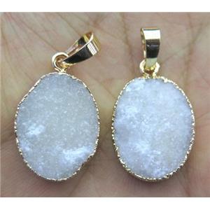 white druzy quartz pendant, oval, approx 10-25mm [GMPDA4033]