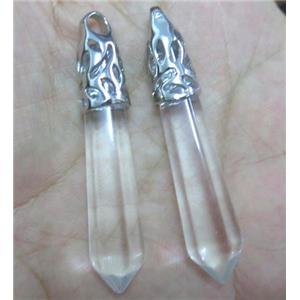 clear quartz pendant synthetic with glass, stick, platinum plated, approx 10x65mm [GMPDA4034]