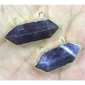 amethyst pendant with 2holes, bullet, gold plated, approx 10-30mm [GMPDA4037]