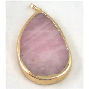 Pink Rose Quartz Teardrop Pendant, approx 25-45mm [GMPDA4056]