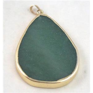 Green Aventurine Teardrop Pendant Gold Plated, approx 25-45mm [GMPDA4057]