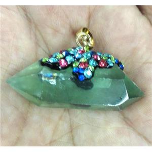 green Fluorite bullet pendant paved rhinestone, approx 20-30mm [GMPDA4070]