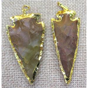 hammered Rock Agate arrowhead pendant, gold plated, approx 15-60mm [GMPDA4076]