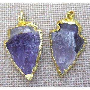 hammered amethyst arrowhead pendant, gold plated, approx 15-30mm [GMPDA4078]