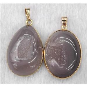 gray druzy agate pendant, mix shape, approx 20-35mm [GMPDA4084]