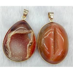 orange druzy agate pendant, freeform, mix shape, approx 20-35mm [GMPDA4086]