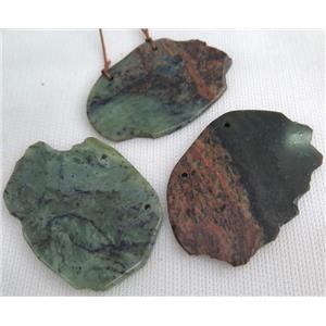 African Jade slice pendant with 2holes, freeform, green, approx 30-70mm [GMPDA4099]