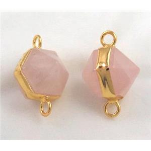 rose quartz connector, gold plated, approx 12mm dia [GMPDA4143]