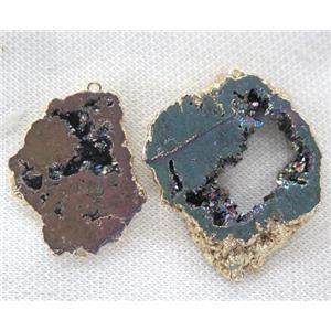 druzy agate connector, freeform, rainbow electroplated, approx 20-40mm [GMPDA4148]