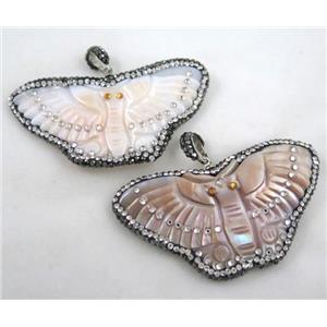pearl shell pendant paved rhinestone, butterfly, approx 30-60mm [GMPDA4206]