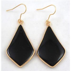 black agate earring, gold plated, approx 20-40mm [GMPDA4243]