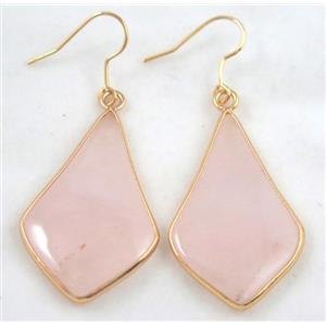 rose quartz earring, gold plated, approx 20-40mm [GMPDA4247]