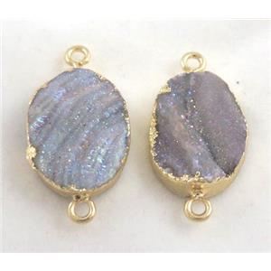 druzy sunAgate connector, oval, AB-color electroplated, approx 15-20mm [GMPDA4263]