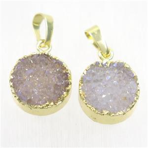 druzy Agate pendant, flat-round, AB color, approx 12mm dia [GMPDA4264]