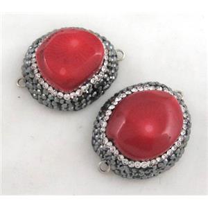 red coral connector paved rhinestone, freeform, approx 15-25mm [GMPDA4276]