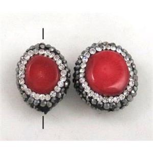 red coral beads paved rhinestone, freeform, approx 12-20mm [GMPDA4277]